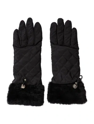 Pre-owned Ugg Quilted Shearling Trim Gloves In Black