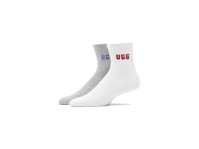 Ugg Quinlin Logo Quarter 2 Pack Women's Quarter Length Socks Shoes Red Saffron/grey Heather: One Size In White