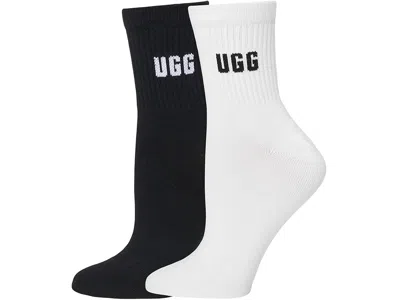 Ugg Quinlin Logo Quarter 2 Pack Women's Quarter Length Socks Shoes White/black: One Size
