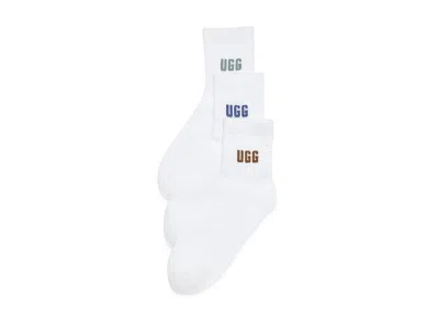 Ugg Quinlin Logo Quarter 3-pack Sock Stormy Blue/chestnut/shaded Clover: One Size In White