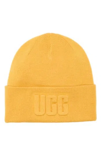 Ugg ® Raised Logo Cuff Knit Beanie In Wheatfield