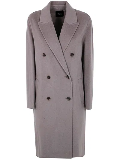 THEORY RELAXED DOUBLE BREAST COAT,O0801412 PFA CINDER MELANGE