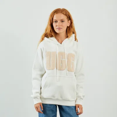 Ugg Rey Hoodie Womens White Fluff Logo Cotton Stretch Pullover Ups820