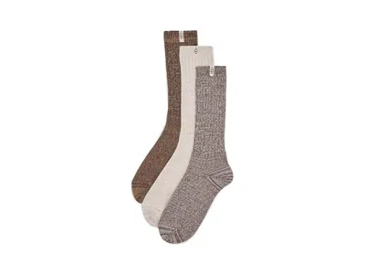 Ugg Rib Knit Slouchy Crew 3 Pack Women's Crew Cut Socks Shoes Burnt Cedar/moonlight/coffee Grounds, Poly In Multi