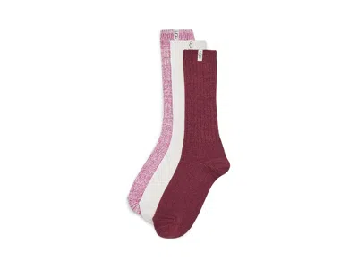 Ugg Rib Knit Slouchy Crew 3 Pack Women's Crew Cut Socks Shoes Strawberry/cream/coffee Berry, Polyester In Multi