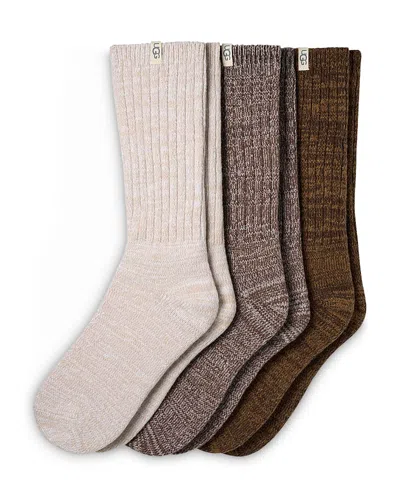 Ugg Rib Knit Slouchy Crew Socks, Pack Of 3 In Brown