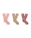Ugg Rib Knit Slouchy Crew Socks, Pack Of 3 In Pink Cedar/chestnut/rubious
