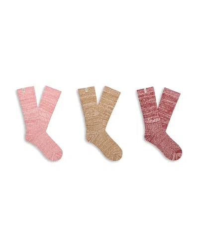 Ugg Rib Knit Slouchy Crew Socks, Pack Of 3 In Pink Cedar/chestnut/rubious