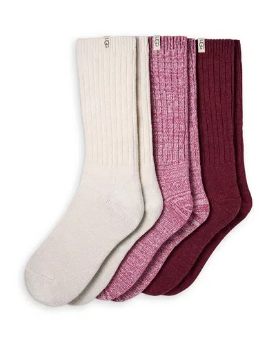 Ugg Rib Knit Slouchy Crew Socks, Pack Of 3 In Strawberry