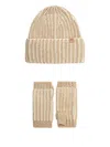 Ugg Womens Cream Multi Chunky Plaited Knitted Gloves And Beanie Set In Brown