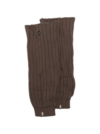 Ugg Ribbed-knit Button-detail Legwarmers In Brown