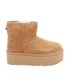 Ugg Camel Suede Classic Mini Platform Ankle Boots In Brown