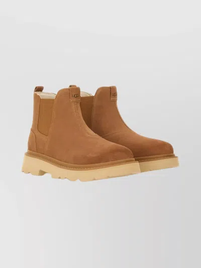 Ugg Round Toe Boots With Elastic Side Panels In Brown