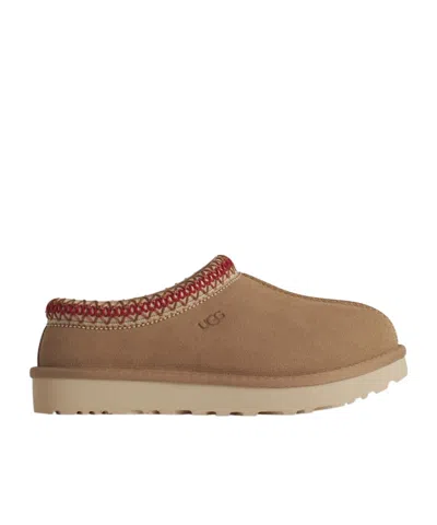Ugg Tasman Ii Beige Mules With Round Toe And Embroidered Detail In Leather Woman In Nude