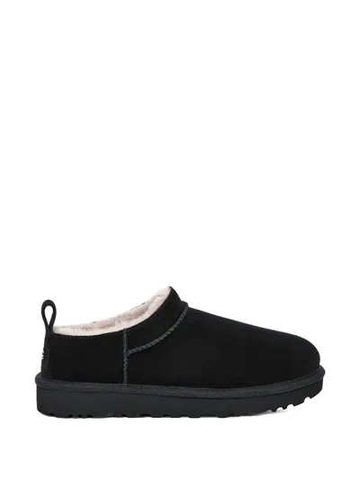 Ugg Round-toeleather Slippers In Black