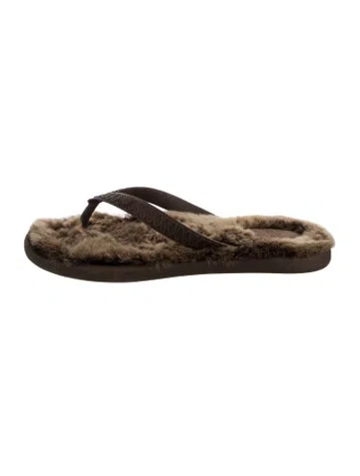 Pre-owned Ugg Rubber Animal Print Flip Flops In Brown