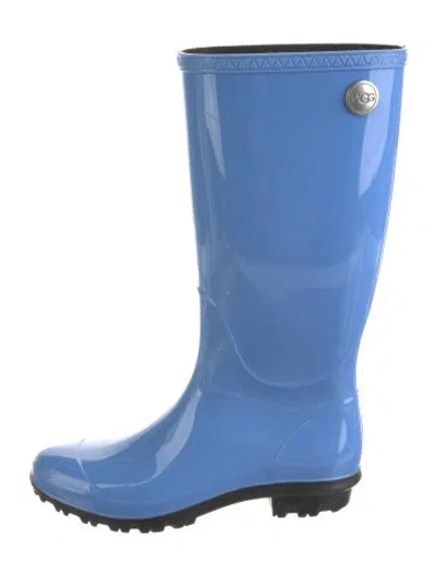 Pre-owned Ugg Rubber Colorblock Pattern Rain Boots In Blue