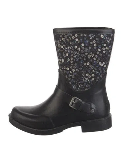 Pre-owned Ugg Rubber Floral Print Rain Boots In Black