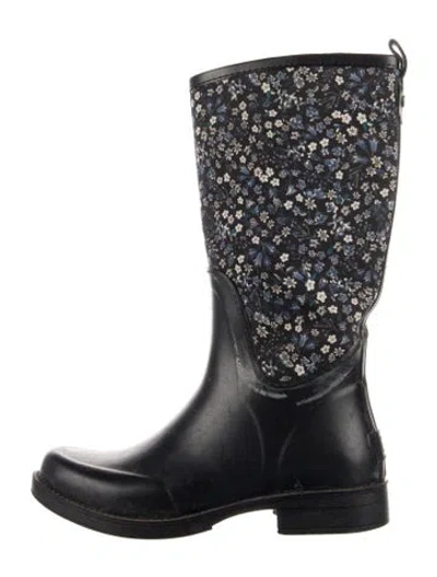 Pre-owned Ugg Rubber Floral Print Rain Boots In Black