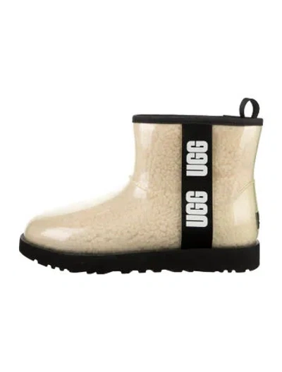 Pre-owned Ugg Rubber Fur Trim Boots In Neutrals
