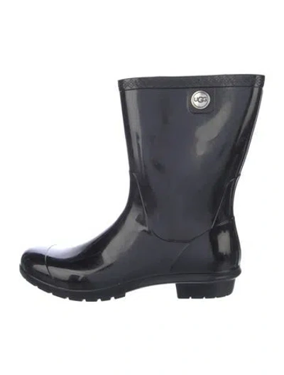 Pre-owned Ugg Rubber Fur Trim Rain Boots In Blue