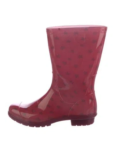 Pre-owned Ugg Rubber Graphic Print Rain Boots In Red