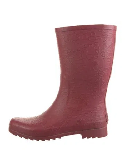 Pre-owned Ugg Rubber Graphic Print Rain Boots In Red