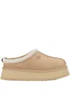 Ugg Tazz Wool-blend Fleece-lined Embroidered Suede Platform Slippers In Neutral