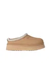 Ugg Tazz Wool-blend Fleece-lined Embroidered Suede Platform Slippers In Gold
