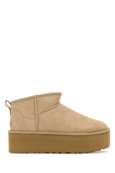 Ugg Sand Suede Classic Ultra Mini Platform Ankle Boots In Neutral
