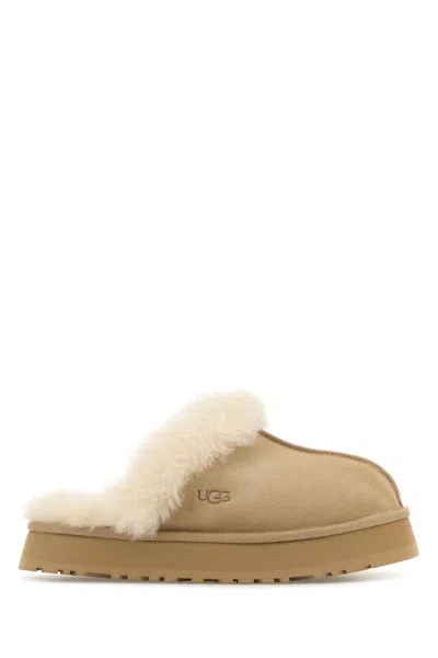 Ugg Sand Suede Disquette Slippers In Brown