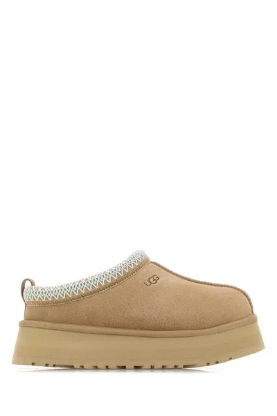Ugg Tazz Beige Sabot With Embossed Logo In Suede Woman In Multi