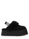 Ugg Black Leather Clog With Faux Fur And Elastic Back  In Black