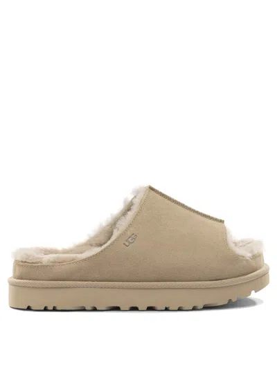 Ugg Suede Slippers With Embossed-logo In Neutral