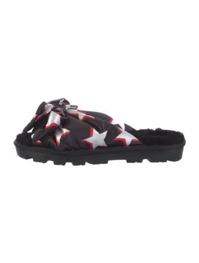 Pre-owned Ugg Satin Printed Slides In Black