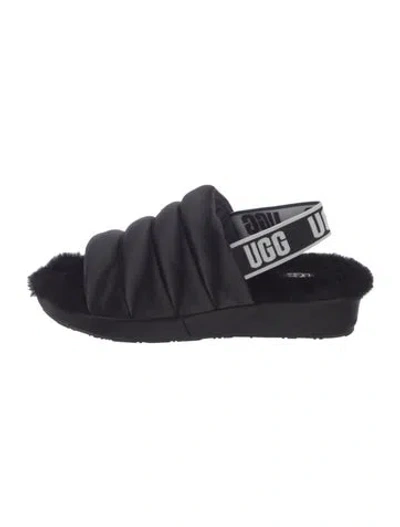 Pre-owned Ugg Satin Printed Slingback Flats In Black