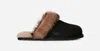 Ugg Leather Fur-lined Round-toe Flat Mules In Black