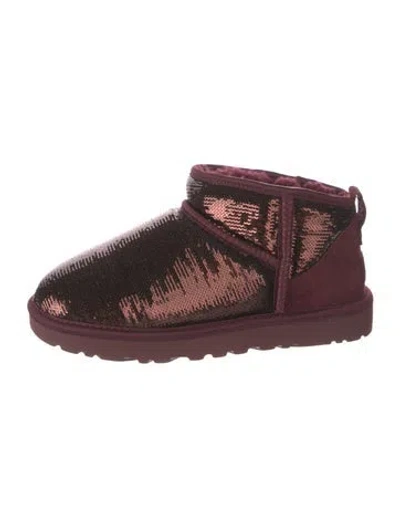 Pre-owned Ugg Sequins Patterned Boots In Burgundy