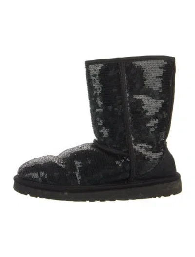 Pre-owned Ugg Sequins Sequin Embellishments Combat Boots In Black