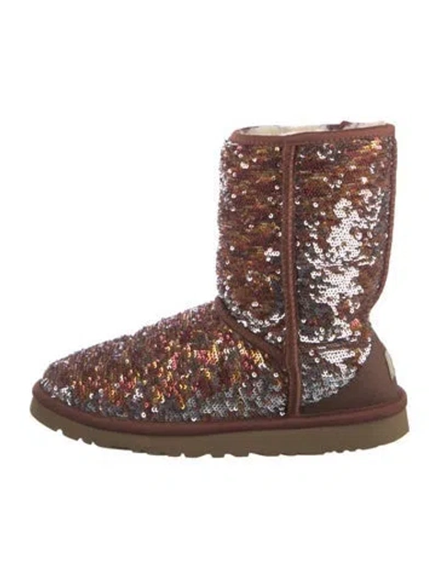 Pre-owned Ugg Sequins Sequin Embellishments Combat Boots In Brown