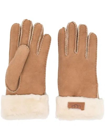 Ugg Shearling And Sheepskin Gloves With Pleated Brim And Trim For Women In Brown