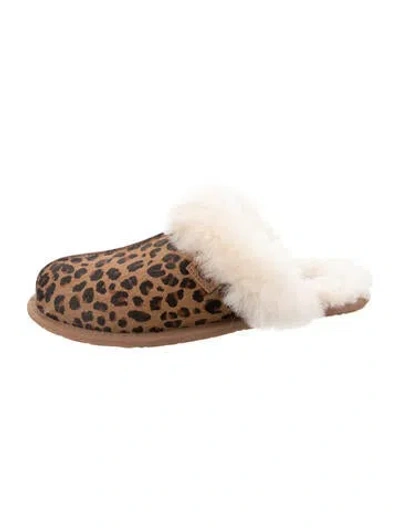 Pre-owned Ugg Shearling Animal Print Mules In Brown
