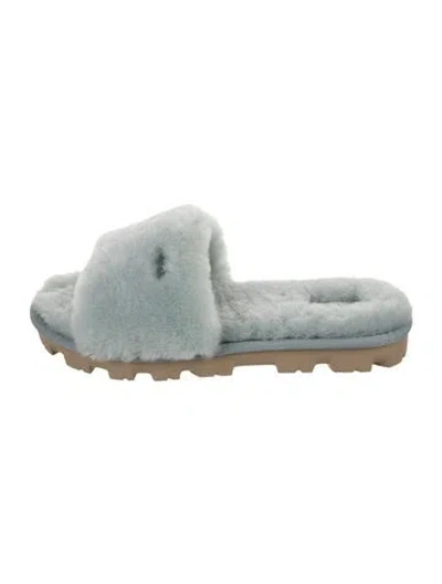 Pre-owned Ugg Shearling Animal Print Slides In Blue