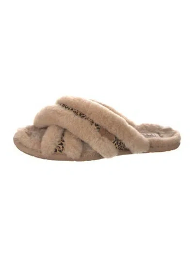 Pre-owned Ugg Shearling Animal Print Slides In Neutrals