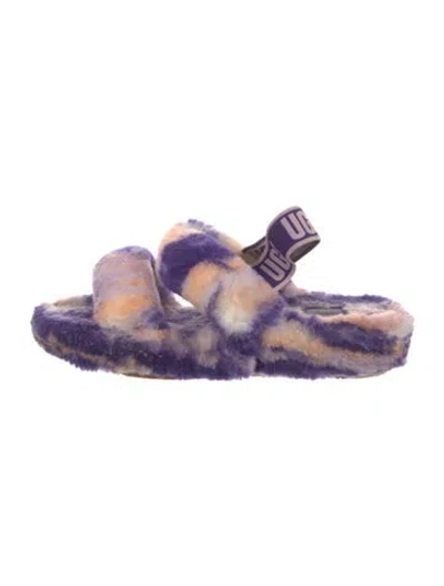Pre-owned Ugg Shearling Animal Print Slides In Purple