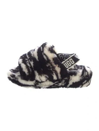 Pre-owned Ugg Shearling Animal Print Slingback Sandals In Blue