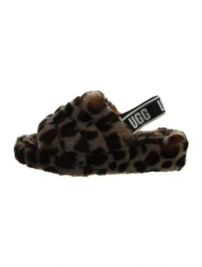 Pre-owned Ugg Shearling Animal Print Slingback Sandals In Multi