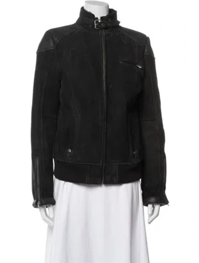 Pre-owned Ugg Shearling Biker Jacket In Black