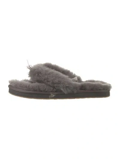 Pre-owned Ugg Shearling Bow Accents Flip Flops In Grey
