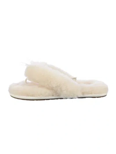Pre-owned Ugg Shearling Bow Accents Flip Flops W/ Tags In Neutral
